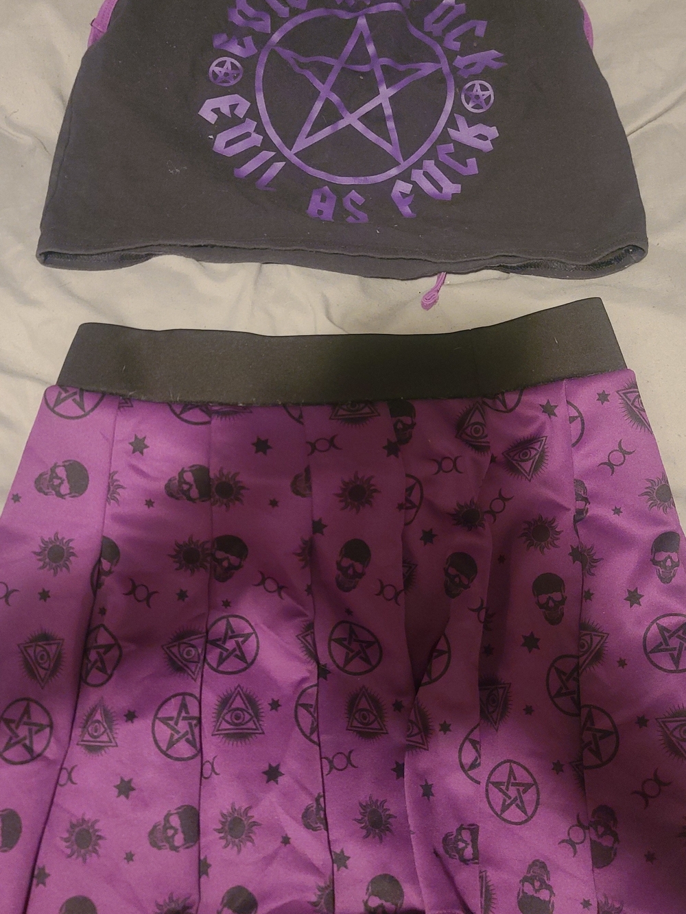 Spencer's Purple Circle Skater Skirt with Black Occult Print